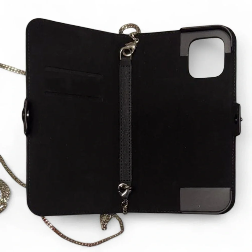 kate spade Black Floral Crossbody Phone Wallet with Pink Roses